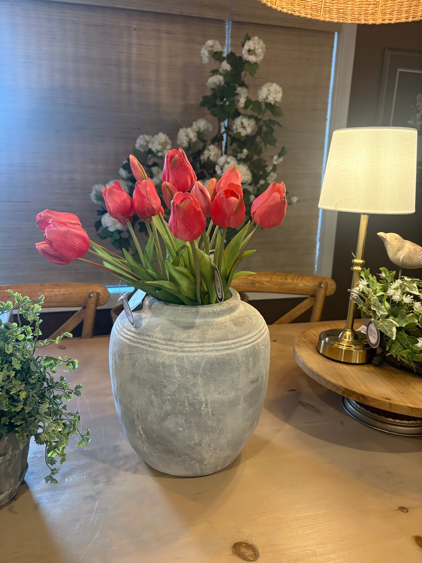 15.75" Bright Pink Real Touch Tulips