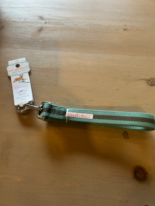 Kiss My Mutt Green Striped Dog Leash - Med/Lg