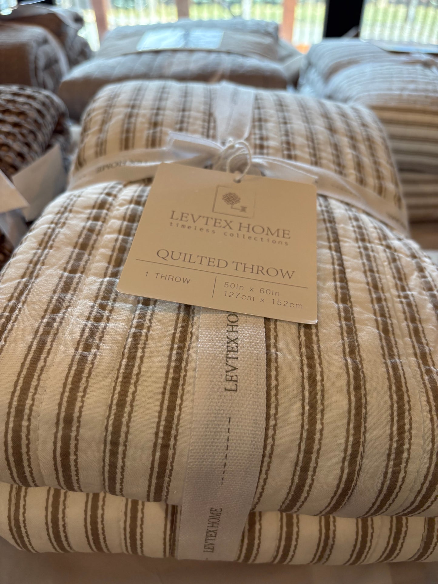Tobago Stripe Quilted Throw: Taupe