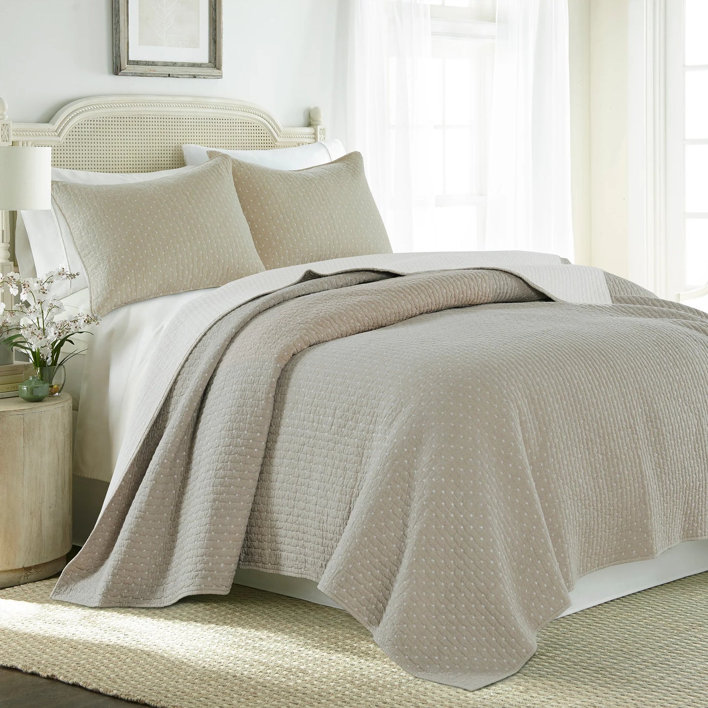 Cross Stitch Quilt Set: Taupe