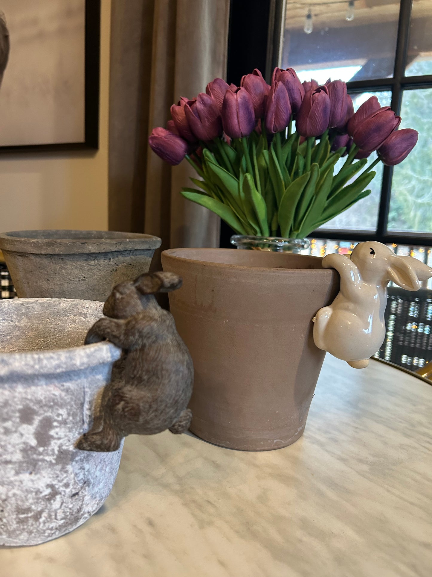 White Ceramic Bunny Pot Hanger