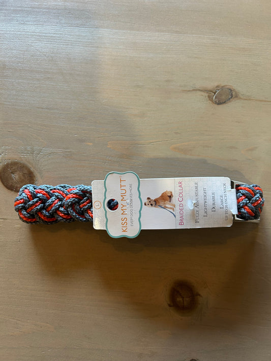 Kiss My Mutt Braided Collar Orange/Grey - Large