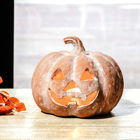 Rustic Orange Terracotta Jack-O-Lantern Pumpkins | 2 Sizes