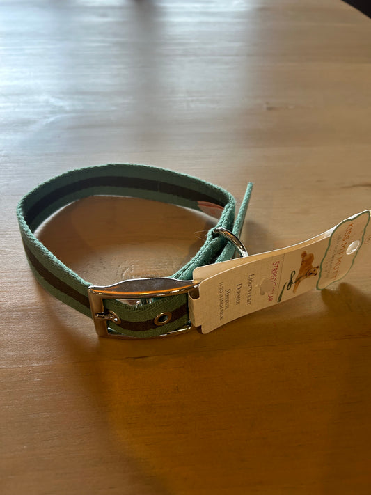 Kiss My Mutt Green Striped Dog Collar - Medium