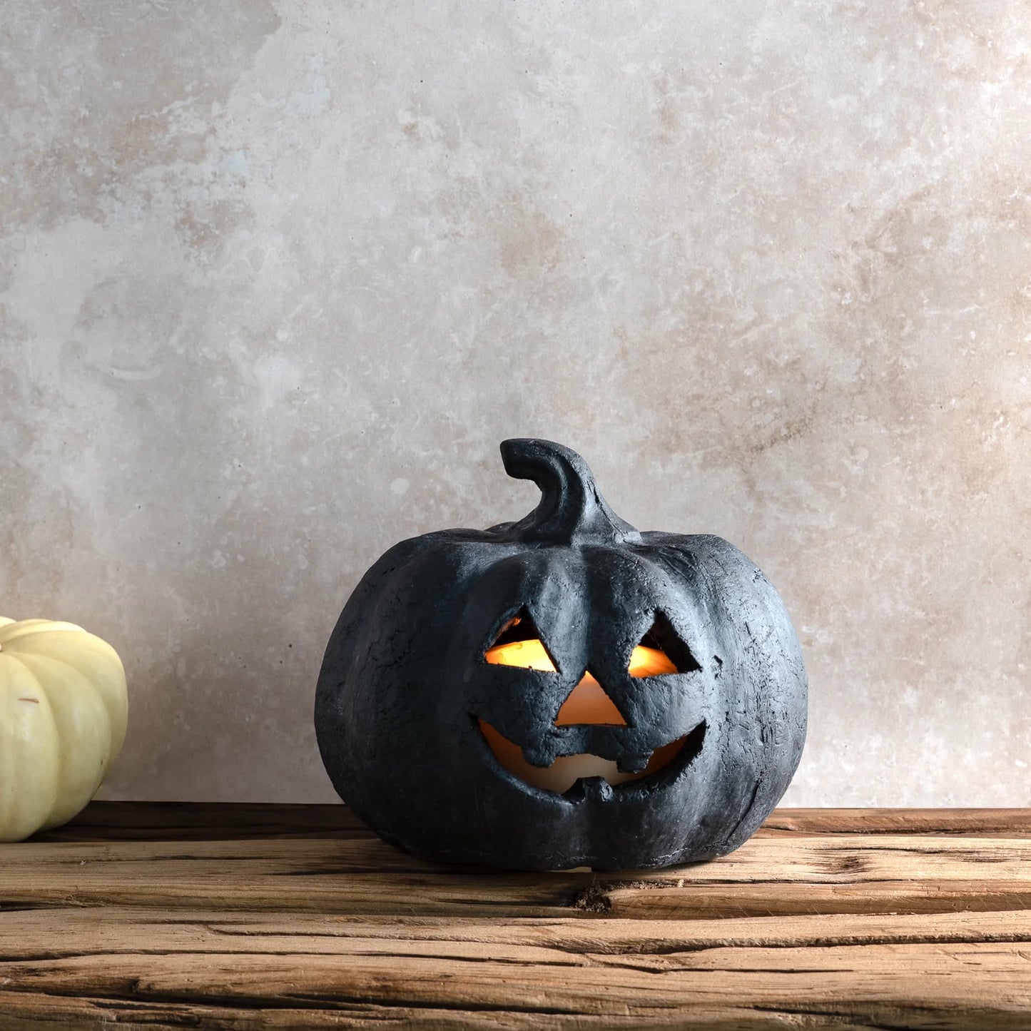 Rustic Black Terracotta Jack-O-Lantern Pumpkins | 2 Sizes