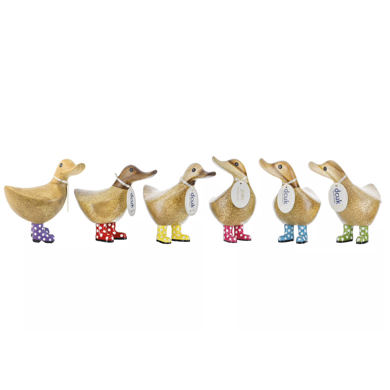 Carved Hand Painted Adorable Polka Dot Rain Boot Ducks