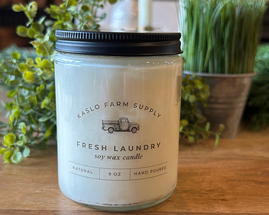 Fresh Laundry Scented 100% Soy Wax Candle 9oz