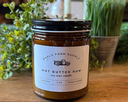 Hot Butter Rum Scented 100% Soy Wax Candle 9oz