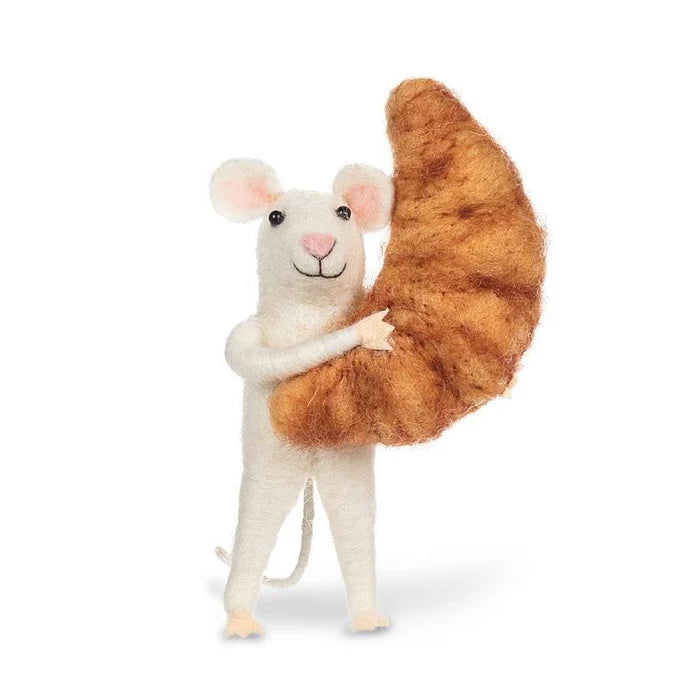 Adorable Croissant Felted Mouse