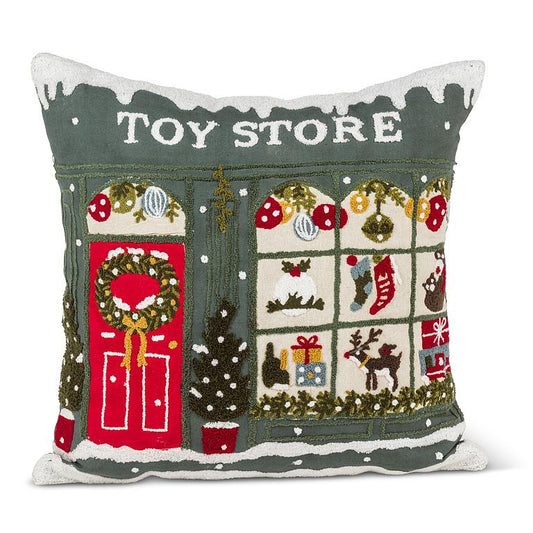 Winter Toy Store Embroidered Pillow