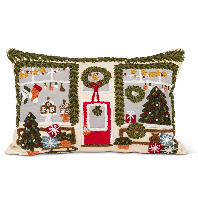 Winter Store Front Embroidered Pillow