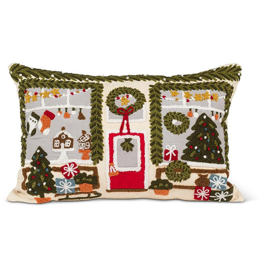 Winter Store Front Embroidered Pillow