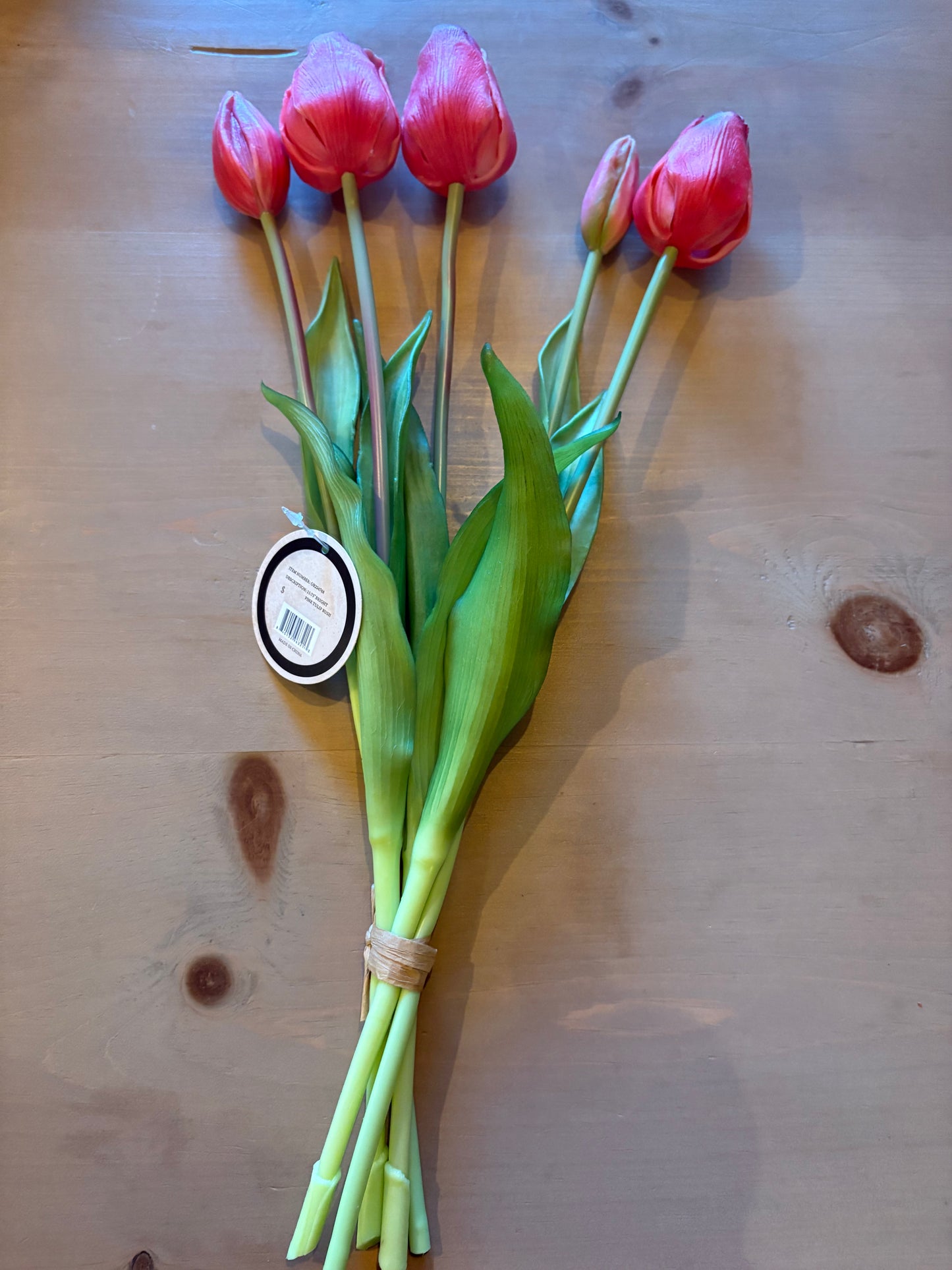15.75" Bright Pink Real Touch Tulips