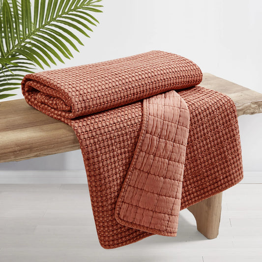Mills Waffle Quilted Throw: Adobe