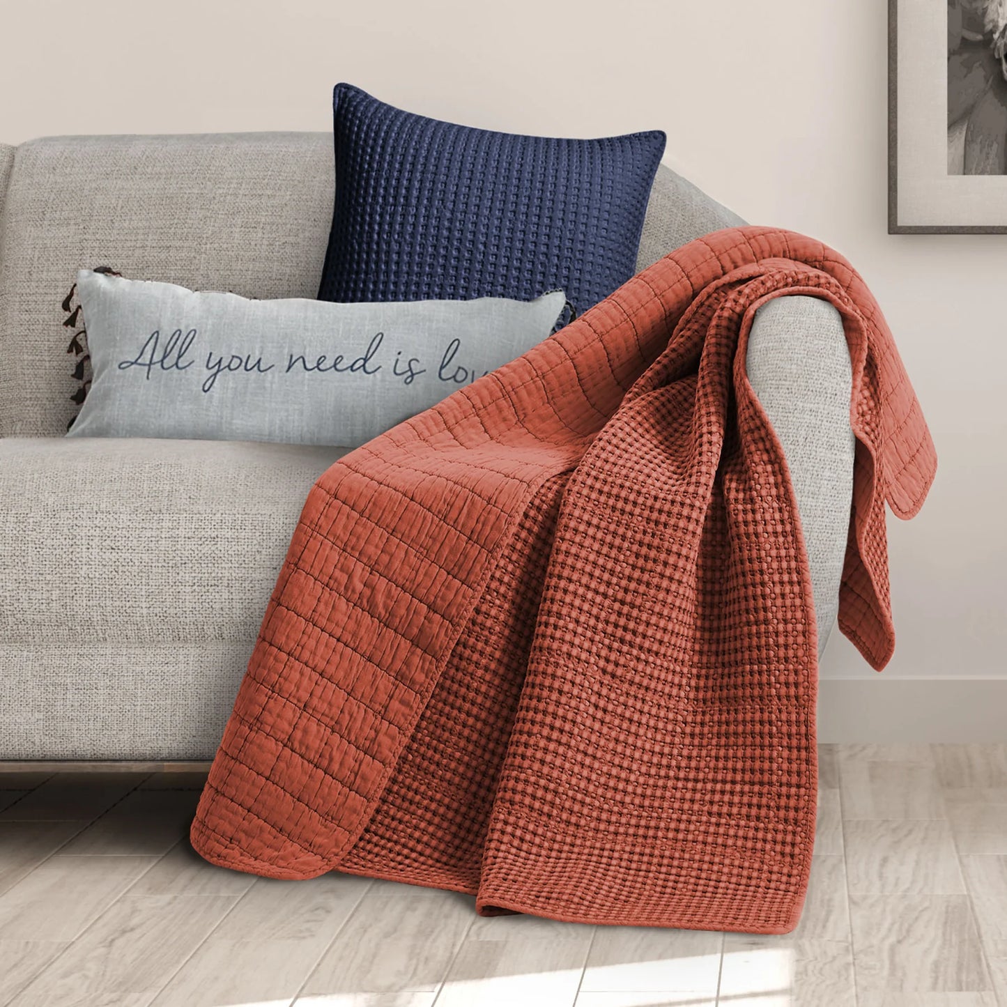 Mills Waffle Quilted Throw: Adobe