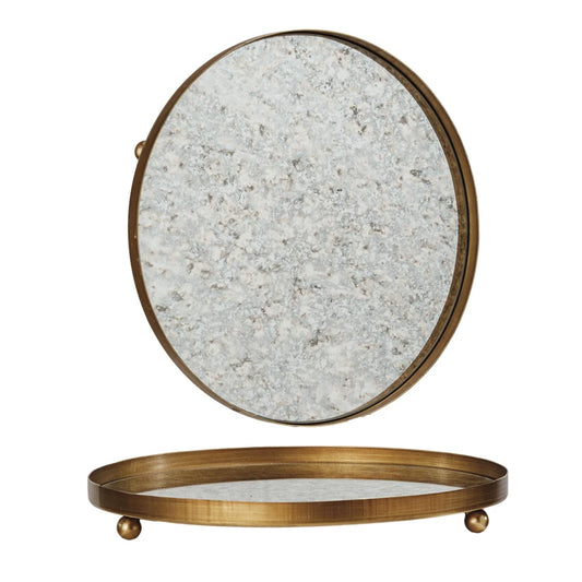 Metal Footed Mirrored Tray 13-3/4"