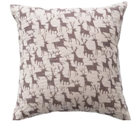 18" Square Pillow with Hand-Embroidered Kantha Stitch - Reindeer