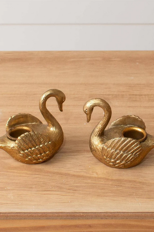 Gold Swan Taper Candle Holder