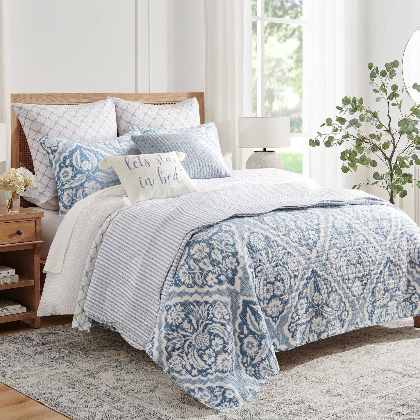 Martha Stripe Blue Quilt Set - Full/Queen