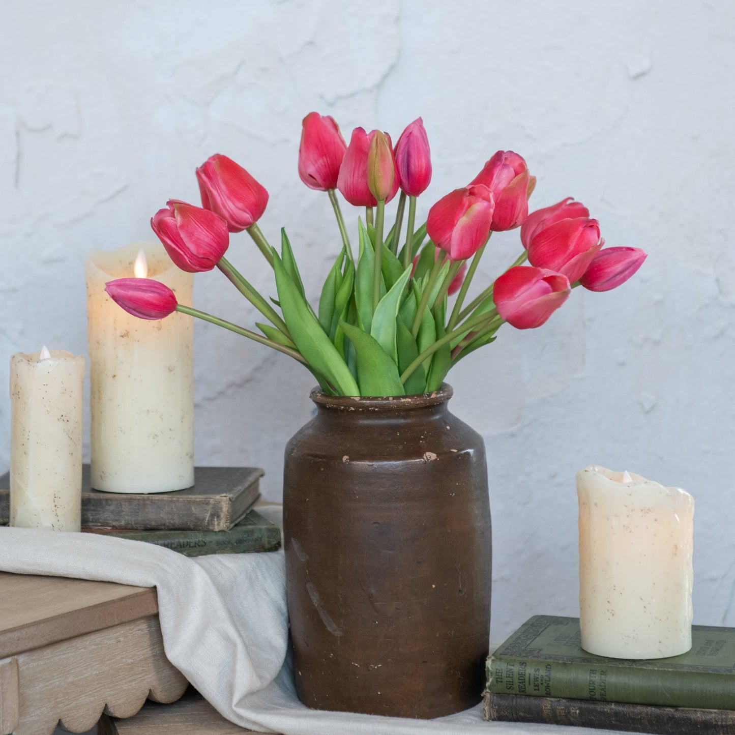 15.75" Bright Pink Real Touch Tulips