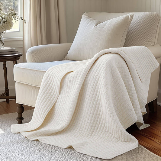 Loden Quilted Throw: Cream