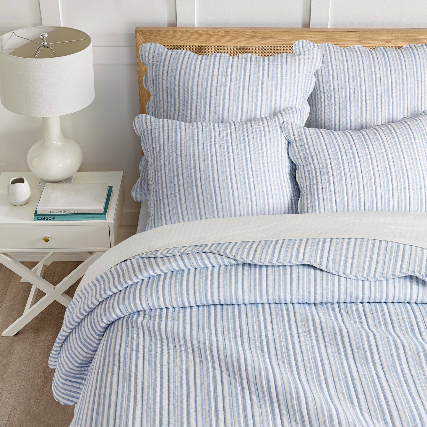 Martha Stripe Blue Quilt Set - Full/Queen