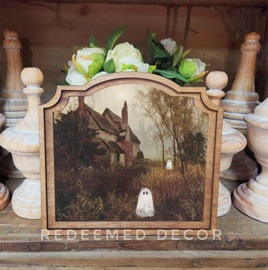 Halloween Ghost Cottage Framed Art