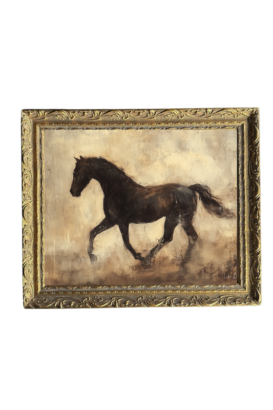 Horseback | French Brass Gold Mould Framed Art