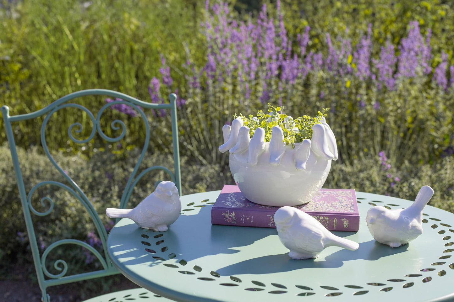 Set of 3 White Ceramic Birds