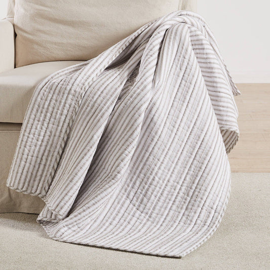 Tobago Stripe Quilted Throw: Taupe