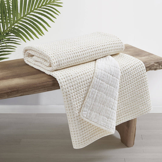 Mills Waffle Quilted Throw: Cream