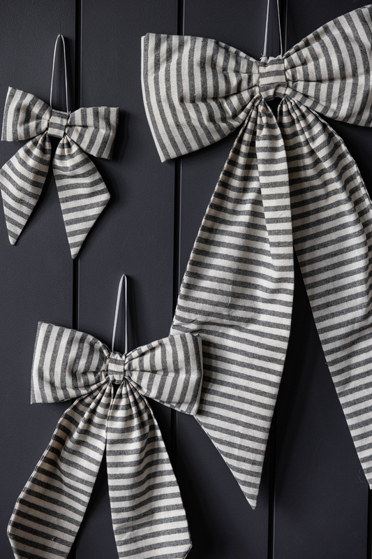 Bow Striped Charcoal Black Fabric - Large