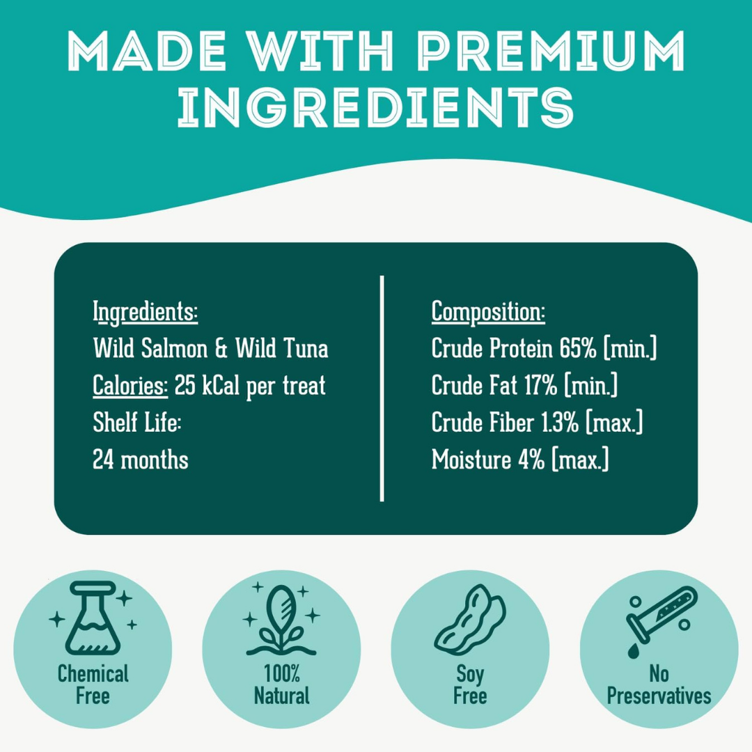 Salmon & Tuna Dehydrated Pet Treats: Omega-3 & High-Protein