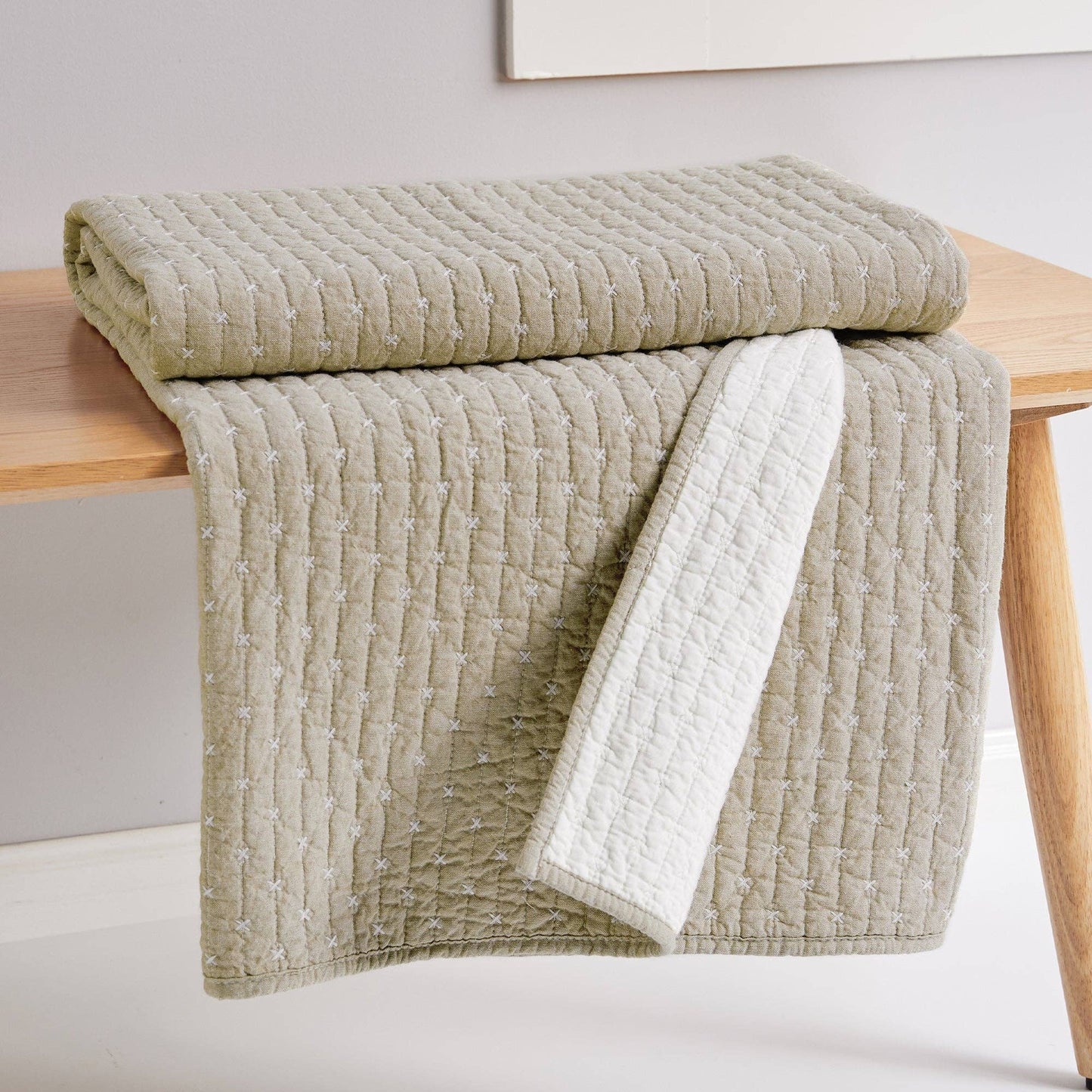 Cross Stitch Quilted Throw: Taupe