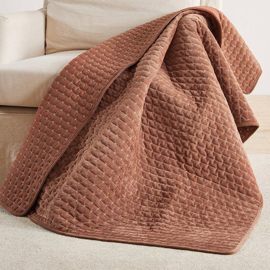Velvet Stitch Quilted Throw: Rust
