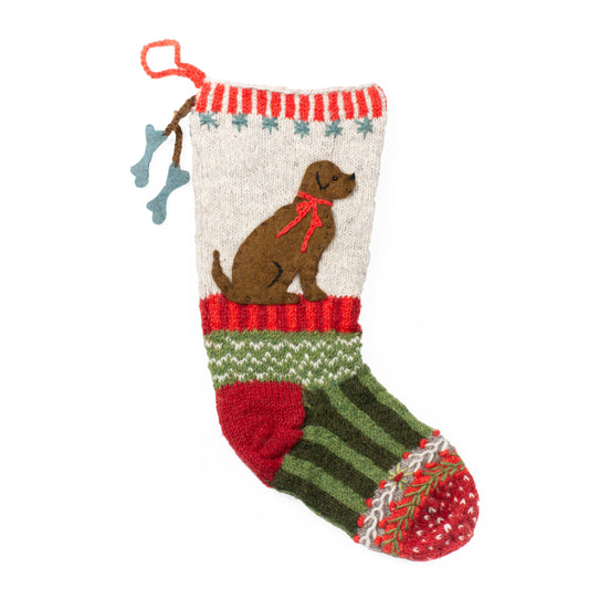 Canine Christmas Stocking- Hand Knit 100% Wool Dog Design