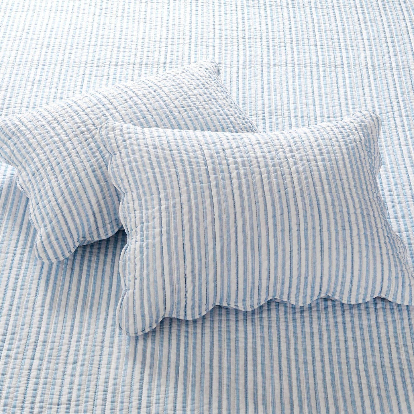 Martha Stripe Blue Quilt Set - Full/Queen