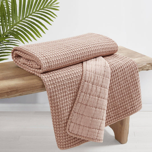 Mills Waffle Quilted Throw: Blush