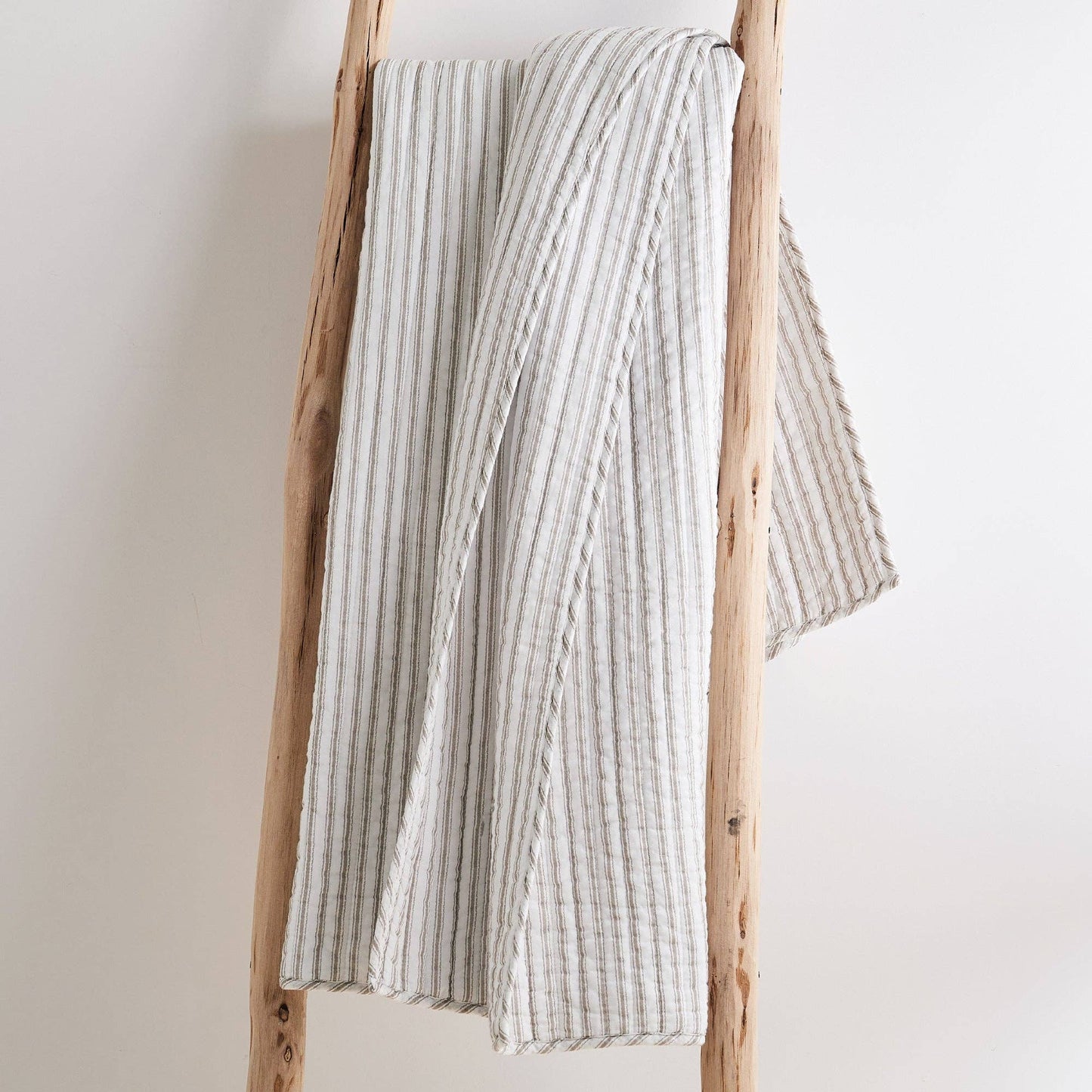 Tobago Stripe Quilted Throw: Taupe