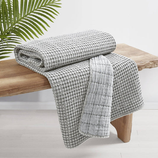 Mills Waffle Quilted Throw: Grey