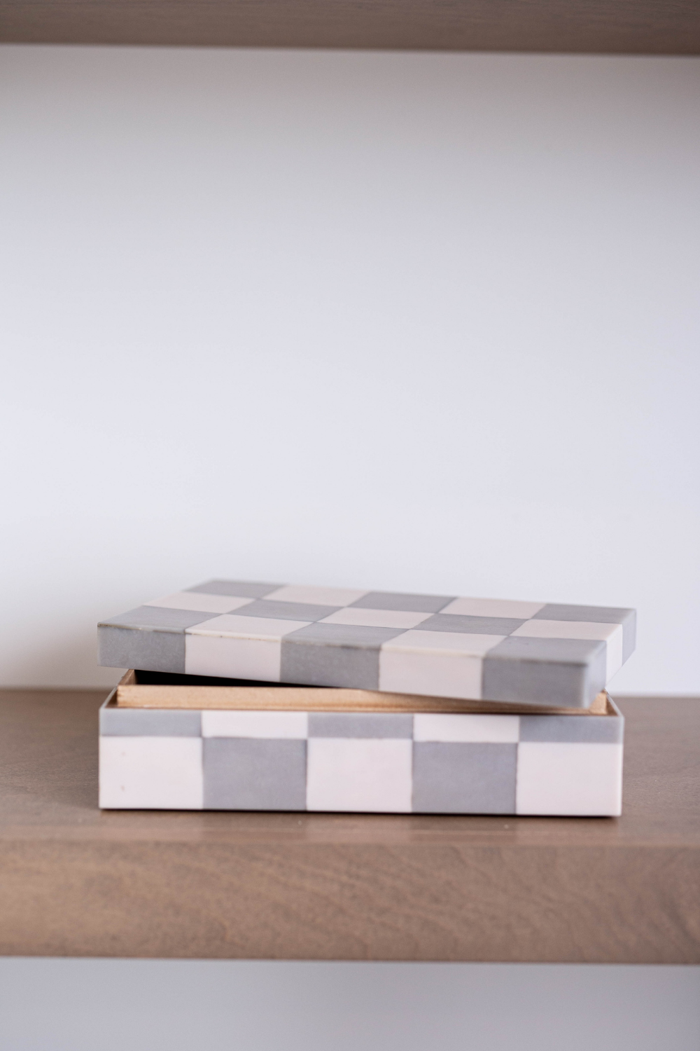 Checkered Gray & White Resin Decor Box