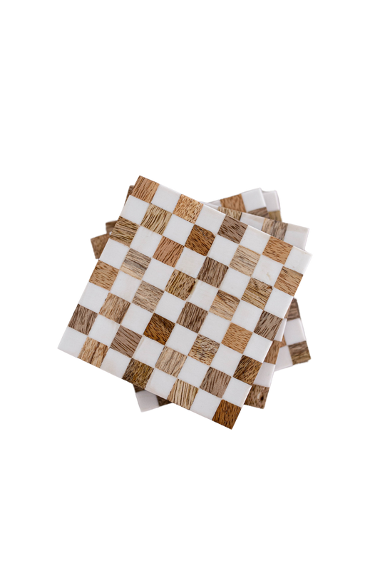 Checkered Wood & Resin Coasters (set of 4)