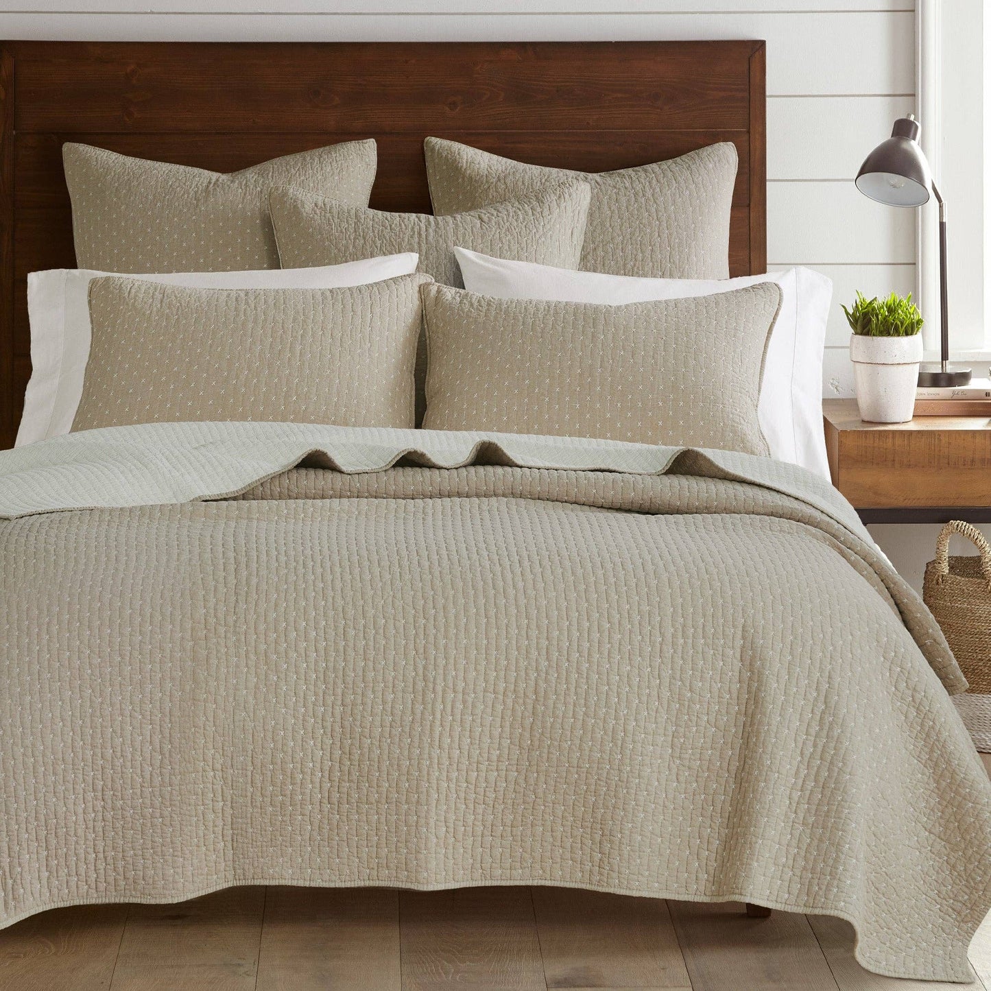 Cross Stitch Quilt Set: Taupe
