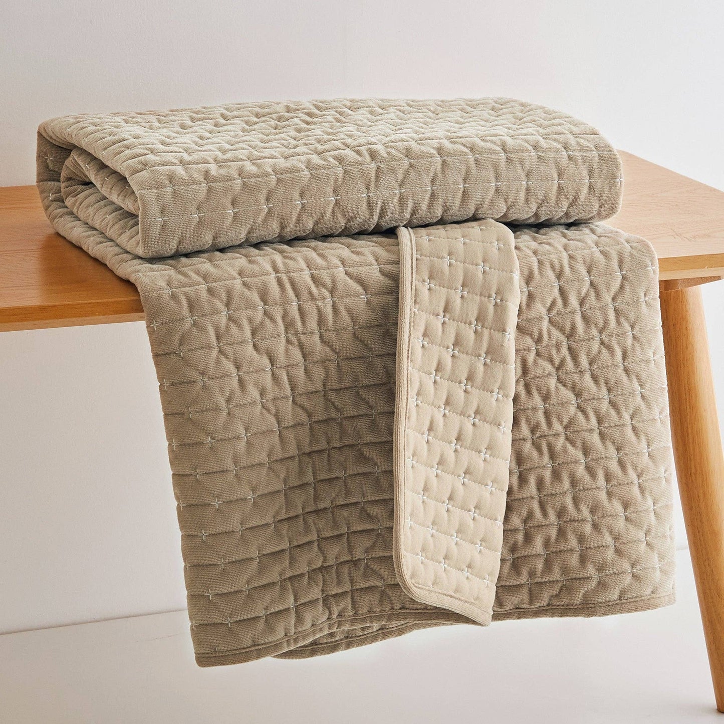 Velvet Stitch Quilted Throw: Taupe