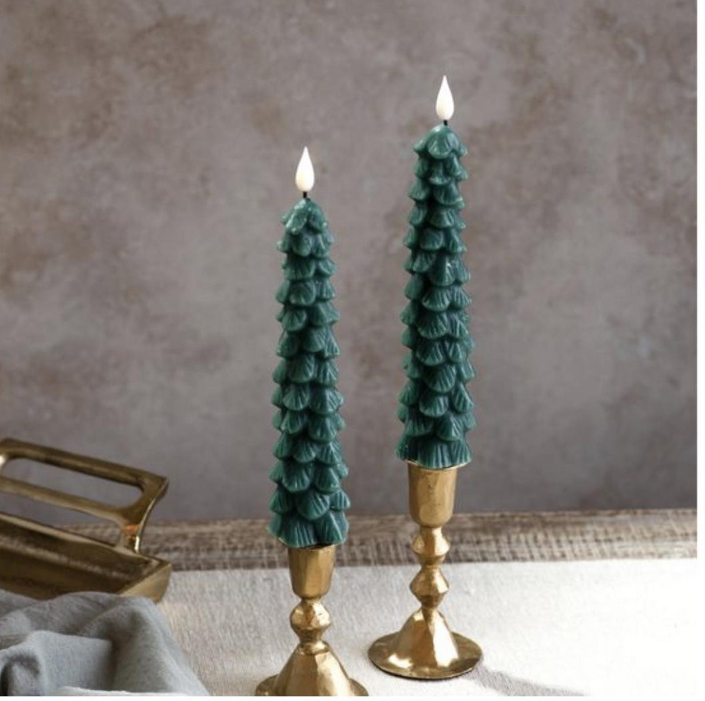 Green Tree LED Taper Candle - Set of 2