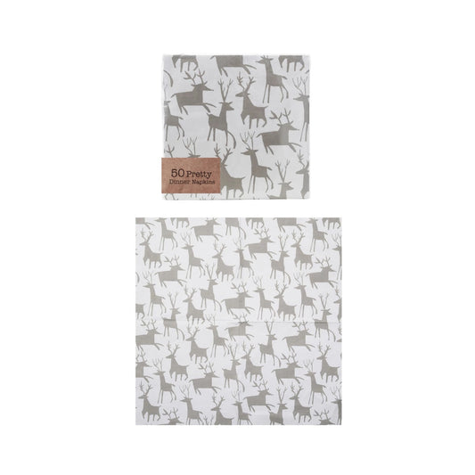 Square Paper Napkins w/ Reindeer Pattern